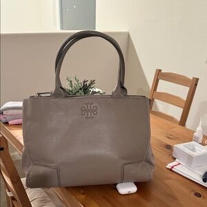 Tory Burch Taupe Leather Double-Handle Tote